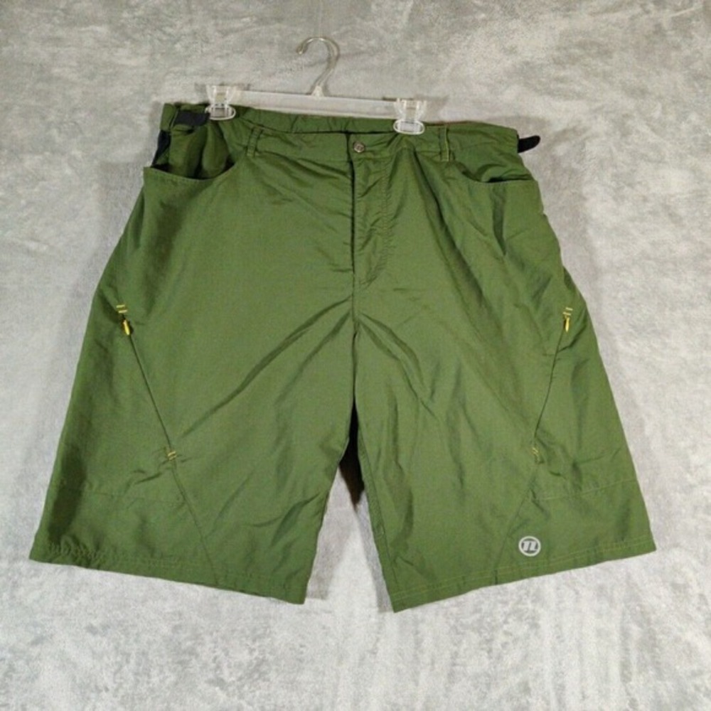 Novana Cycle Shorts‎ Mens XXL Green Cargo Liner Orange Gel Padding Active wear